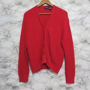 Liz Sport Vintage Red Button Front Knit Cardigan Sweater Size Medium Cotton